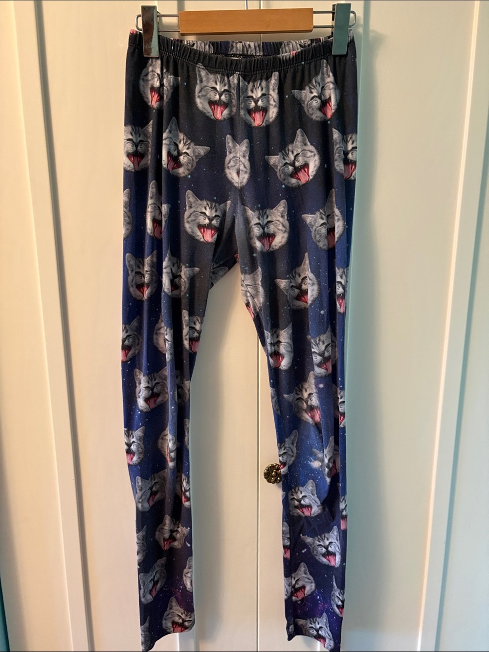 Galaxy Cat Print Leggings - Blue